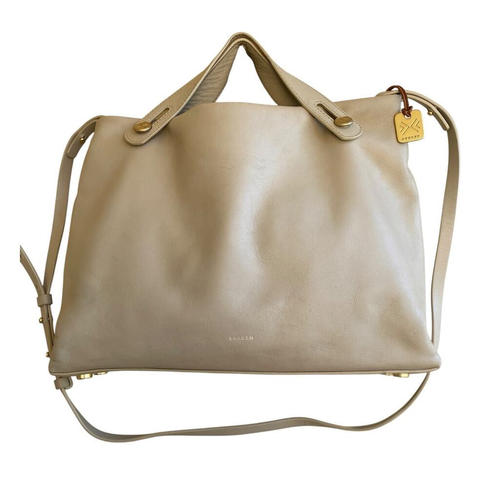 Skagen Mikkeline Leather Satchel Beige Slouchy Minimalist Boho Crossbody Bag